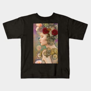 Beautiful Steampunk Girl - Victorian Flowers Roses - SP998 - Be Different - Gears and Cogs Kids T-Shirt